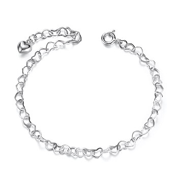 SHEGRACE Attractive Rhodium Plated 925 Sterling Silver Bracelets, Heart, Platinum, 7-5/8 inch(195mm)