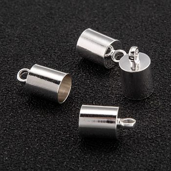 Brass Cord Ends, End Caps, Long-Lasting Plated, Column, 925 Sterling Silver Plated, 10x6mm, Hole: 1.8mm, Inner Diameter: 5mm