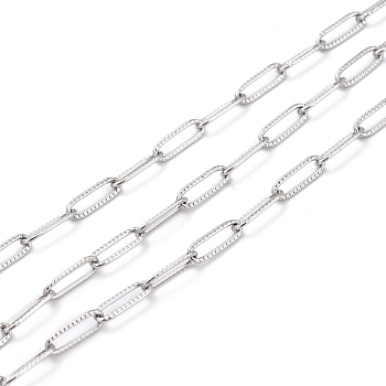 304 Stainless Steel Paperclip Chains, with Spool, Soldered, Stainless Steel Color, 10x3.5x0.7mm, 10.93 yards(10m)/roll