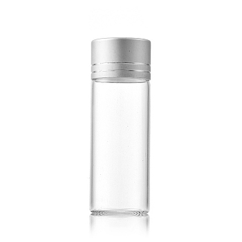 Clear Glass Bottles Bead Containers, Screw Top Bead Storage Tubes with Aluminum Cap, Column, Silver, 2.2x6cm, Capacity: 12ml(0.41fl. oz)