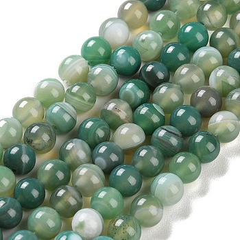 Natural Striped Agate/Banded Agate Beads Strands, Dyed, Round, Sea Green, 8mm, Hole: 1.2mm, about 24pcs/strand, 7.48''(19cm)