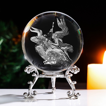 Inner Carving Constellation Glass Crystal Ball Diaplay Decoration, Fengshui Home Decor, Taurus, 80mm