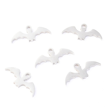 304 Stainless Steel Pendants, Laser Cut, for Halloween, Bat, Stainless Steel Color, 16x7.5x1.1mm, Hole: 1.4mm