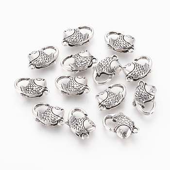 Alloy Fish Lobster Claw Clasps, Cadmium Free & Lead Free, Antique Silver Color, Size: about 20mm long, 12mm wide, 6mm thick, hole: 2mm