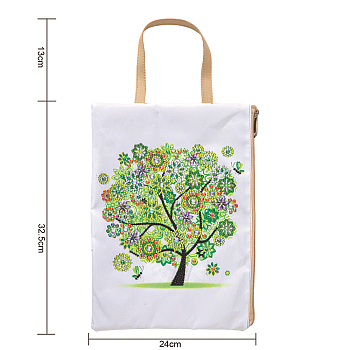 DIY Seasonal Theme Tree Pattern Zipper Handbag Diamond Painting Kits, Including Resin Rhinestones, Pen, Tray & Glue Clay, Spring, 325x240mm