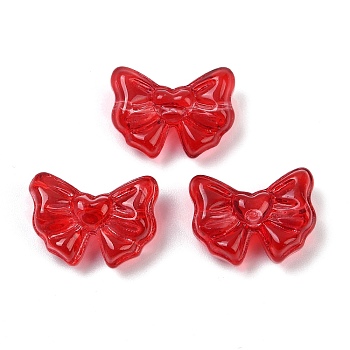 Transparent Glass Beads, Bowknot, Baking Paint, Red, 13x17.5x8.5mm, Hole: 1mm