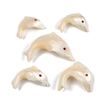 Natural Shell Pendants, Fish Charms, White, 13.5~17x23~39x9~13mm, Hole: 1.6mm