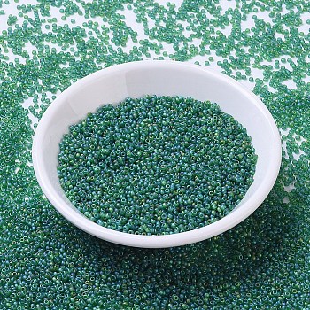 MIYUKI Round Rocailles Beads, Japanese Seed Beads, 11/0, (RR146FR) Matte Transparent Green AB, 2x1.3mm, Hole: 0.8mm, about 5500pcs/50g