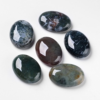 Natural Moss Agate Cabochons, Flat Back, Oval, 30x22x9mm