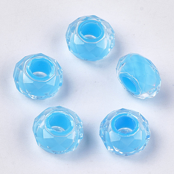 Resin Beads, Large Hole Beads, Faceted, Rondelle, Deep Sky Blue, 13~13.5x7.5~8mm, Hole: 5.5mm