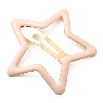 Star Alloy Enamel Snap Hair Clips, Hair Accessorise for Girls, Light Gold, Pink, 58x59x4mm