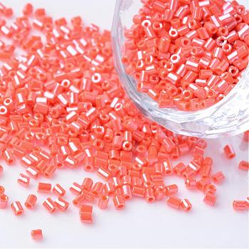 Opaque Colors Lustered Two Cut Glass Seed Beads, Round Hole, Hexagon, Orange Red, 2~6x2mm, Hole: 0.5mm, about 21000pcs/450g, 450g/bag