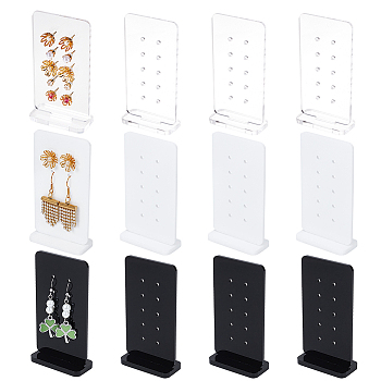 Elite 12 Sets 3 Colors 10-Hole Acrylic Vertical Earring Display Stands, Rectangle Jewelry Organizer Holder for Earring Storage, Mixed Color, Finish Product: 4.9x2.45x9.4cm, about 4 sets/color