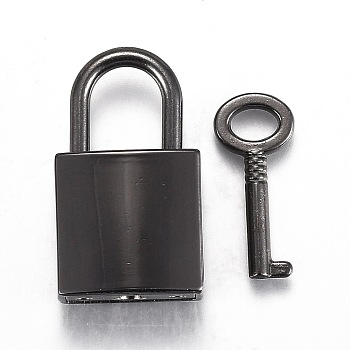 Rectangle Alloy Padlock Mini Lock with Key, for Jewelry Box Storage Box Diary Book, Electrophoresis Black, 35.5x20.5x11mm, Hole: 10x12mm