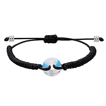 Opalite Donut Braided Bead Bracelet, Adjustable Gemstone Bracelet for Women, Black, Inner Diameter: 2~3-3/8 inch(5~8.6cm)