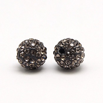 Polymer Clay Rhinestone Beads, Pave Disco Ball Beads, Grade A, Round, PP6, Black Diamond, PP6(1.3~1.35mm), 4mm, Hole: 1mm