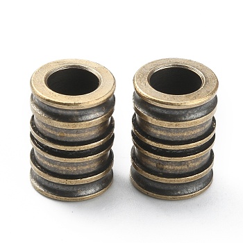 Groove Column Shaped Brass Beads, for EDC Knife String Pendant Parachute String Tool, Antique Golden, 14x10mm, Hole: 6mm