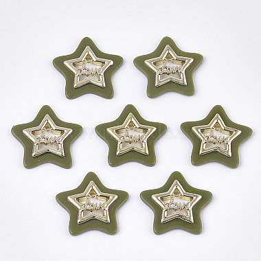 Light Gold Olive Drab Star Alloy+Acrylic Pendants