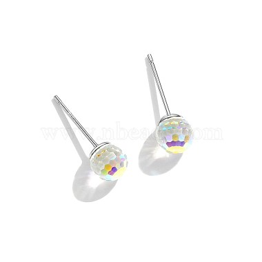 Rhodium Plated 925 Sterling Silver Rhinestone Ball Stud Earrings(EJEW-BB70539)-2