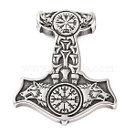 316 Surgical Stainless Steel Pendants, Thor's Hammer with Wolf & Vegvisir Charm, Antique Silver, 49x41x7.5mm, Hole: 5mm(STAS-Z073-02AS-04)