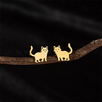 Stainless Steel Cat Shape Stud Earrings, Golden, 10x12mm(PW-WGC97C2-01)