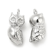 Brass Charms, Owl Charm, Real Platinum Plated, 14x6.5x5.5mm, Hole: 1.4mm(KK-G447-05P)