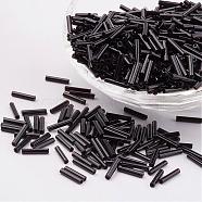 Glass Bugle Beads, Opaque Colours, Black, 9x2mm, Hole: 0.5mm, about 7000pcs/bag(SEED-E001-9mm-49#)
