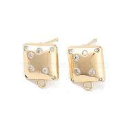 Brass Micro Pave Cubic Zirconia Stud Earring Findings, Square, Real 18K Gold Plated, 13x10.5mm, Hole: 1.2mm, Pin: 0.8mm(KK-E107-12G)