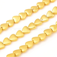 Electroplated Non-magnetic Synthetic Hematite Beads Strands, Frosted, Heart, Golden Plated, 6x6x2.5mm, Hole: 0.8mm, about 72pcs/Strand, 15.75 inch(40cm)(G-F682-06B-G)