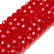 Transparent Glass Beads, Faceted(32 Facets), Round, Red, 10mm, Hole: 1.8mm, about 66~68pcs/strand, 24.02~24.13 inch(61~61.3cm)(EGLA-A035-T10mm-D01)
