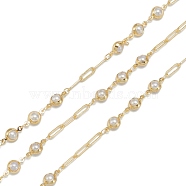 Handmade CCB Plastic Imitation Pearl Beaded Chains, with Brass and Spool, Soldered, Long-Lasting Plated, Oval & Round, Golden, 12x6x5mm and 9x3x0.5mm, 32.8 Feet(10m)/roll(CHC-K011-25G)