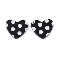 Cellulose Acetate(Resin) Pendants, Heart with Polka Dot Charms, Black, 25x27.5x2.5mm, Hole: 1.6mm(KY-XCP0001-31)