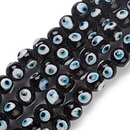 Handmade Lampwork Beads Strand, Round with Evil Eye, Black, 12.5~13x11mm, Hole: 2~2.5mm, about 32~33pcs/strand, 13.58~14.01''(34.5~35.6cm)(LAMP-E030-02E)
