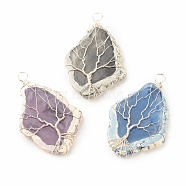 3Pcs 3 Colors Resin Big Pendants Set, with Copper Wire Wrapped, Imitation Gemstone, Rhombus with Tree, Silver, 66~68x42.5~43x7.5mm, Hole: 5.5mm, 1pc/color(PALLOY-JF01431-03)