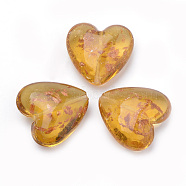 Handmade Gold Sand Lampwork Beads, Heart, Goldenrod, 33~35x34~36x16~17mm, Hole: 2~3mm(X-LAMP-R138-03D)