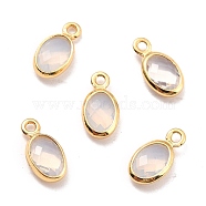 Eco-Friendly Brass with Glass Pendants,  Long-Lasting Plated, Lead Free & Cadmium Free & Nickel Free, Oval, Real 18K Gold Plated, WhiteSmoke, 9x4.5x2mm, Hole: 1.2mm(KK-K268-01F)