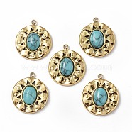 Vacuum Plating 201 Stainless Steel Natural Turquoise Pendants, Real 18K Gold Plated, Flat Round Charms, 18.5x16x4.5mm, Hole: 1.4mm(STAS-C064-VC875)