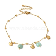 Summer Beach Nuggets Natural Amazonite & Ion Plating(IP) 304 Stainless Steel Charm Anklets for Women, Golden, Fish, 8-7/8 inch(22.5cm)(BJEW-P326-05B-G)