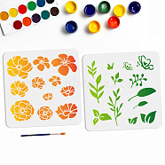 US 1 Set PET Hollow Out Drawing Painting Stencils, for DIY Scrapbook, Photo Album, with 1Pc Art Paint Brushes, Flower, 300x300mm, 2pcs/set(DIY-MA0002-05)