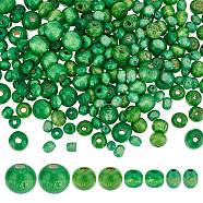 Elite 480Pcs 4 Styles Dyed Natural Wood Beads, Lead Free, Round & Oval/Oblong, Green, 6~10x4~9mm, Hole: 2~3mm, 120pcs/style(WOOD-PH0009-48C)