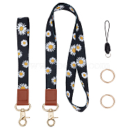 Adjustable Mobile Phone Lanyard, Cute Polyester Shoulder Neck Strap, Wrist Strap, 2 Key Rings and Detachable Mobile Phone Strap, Flower Pattern, 510~512x20x1mm(AJEW-WH0324-39B)
