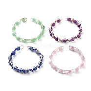 Natural & Synthetic Mixed Gemstone Beads Reiki Healing Cuff Bangles Set for Girl Women, Copper Wire Wrap Open Bangles, Stainless Steel Color, Inner Diameter: 2-1/8 inch(5.5cm), 4pcs/set(X1-BJEW-TA00023)