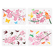 4Pcs 4 Styles PET Hollow Out Drawing Painting Stencils, for DIY Scrapbook, Photo Album, Sakura Pattern, 297x210mm, 1pc/style(DIY-WH0394-0035)