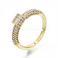 Adjustable Brass Micro Pave Clear Cubic Zirconia Finger Rings, Cadmium Free & Nickel Free & Lead Free, Hexagonal Prisms, Real 16K Gold Plated, US Size 8, Inner Diameter: 18mm(RJEW-S045-049G-NR)