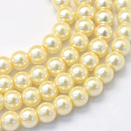 Baking Painted Glass Pearl Bead Strands, Pearlized, Round, Lemon Chiffon, 3~4mm, Hole: 0.5mm, about 195pcs/strand, 23.6 inch(HY-Q003-3mm-21)