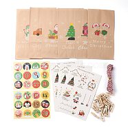 Christmas Theme Paper Bags, with Labels, Paster, Hemp Rope, and Wooden Clip, Sweets Gifts Bags for Christmas Decorate, Mixed Color, 23x12cm(CARB-H028-01)
