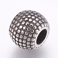 304 Stainless Steel European Beads, Large Hole Beads, Rondelle, Antique Silver, 10.5x8.5mm, Hole: 4.5mm(STAS-O097-119AS)