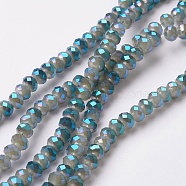Electroplate Glass Beads Strands, Full Rainbow Plated, Faceted, Rondelle, Gray, 4~4.5x3mm, Hole: 0.5mm, about 130~135pcs/strand, 15.5~16 inch(39~40cm)(EGLA-F124-FR-A01)