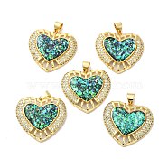 Rack Plating Brass Micro Pave Cubic Zirconia with Synthetic Opal Pendants, with Jump Ring, Lead Free & Cadmium Free, Long-Lasting Plated, Heart, Real 18K Gold Plated, 22x24x4.2mm, Hole: 5x3.6mm(KK-D088-08G)