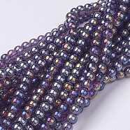 Glass Beads Strands, Round, MediumViolet, AB Color Plated, The beads about 4mm in diameter, hole: 1mm, about 80pcs/strand, about 13 inch/strand(X-GR4mm06Y-AB)